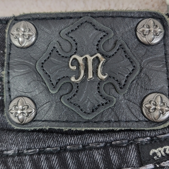 Miss Me Black Bling Embellishment Western Riding Low Rise Denim Skinny Jeans  29 - Picture 11 of 15